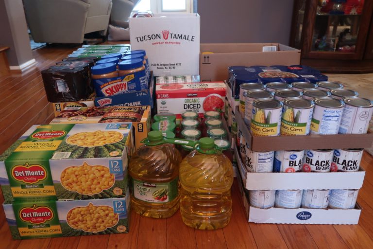 This photo shows food being donated by Paradise Valley Chapter, NSDAR, to the Paradise Valley Food Bank.